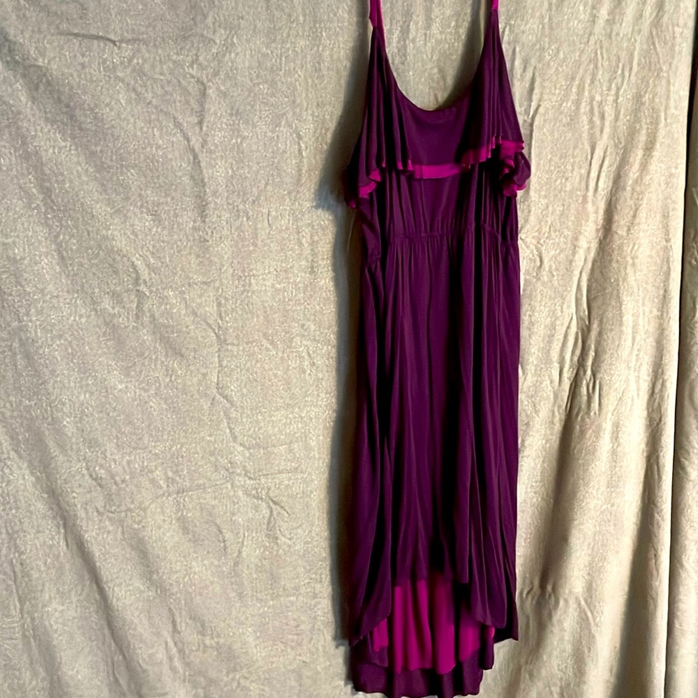 ANA 1x plus size high low sleeveless ruffle purple maxi dress